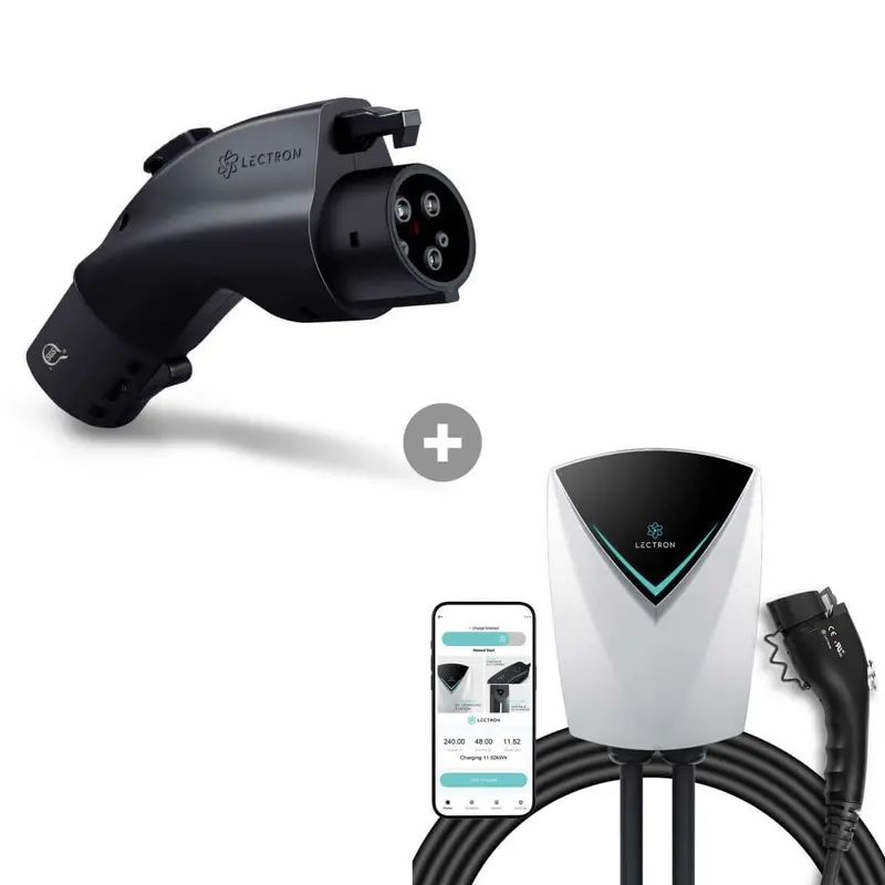 Lectron Tesla To J1772 Adapter (48A / Black) + Level 2 J1772 V-Box Pro (48A / 240V / Nema 14-50) Wifi App Version Bundle 1