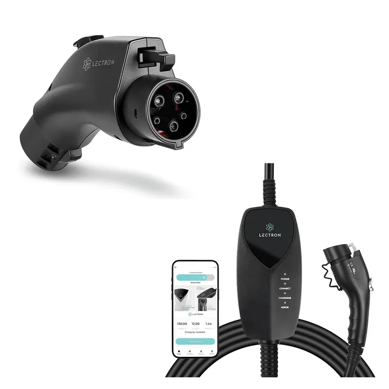 Lectron Tesla To J1772 Ev Adapter (80A) + Portable Level 1 J1772 Ev Charger (Wifi Version)| 120V | 12 Amp | Nema 5-15 Bundle 1