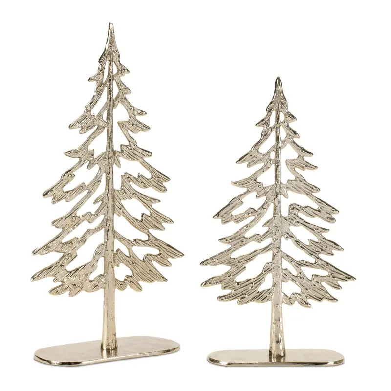 Metal Tree With Wood Base (Set Of 2) 1