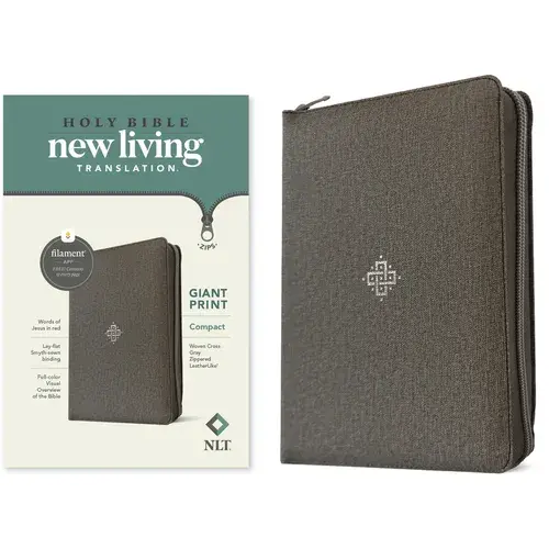Nlt Compact Giant Print Zipper Bible, Filament Enabled (Leatherlike, Woven Cross Gray, Red Letter) - Imitation Leather 1