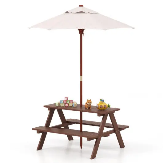 Outdoor 4-Seat Kid's Picnic Table Bench With Umbrella 1