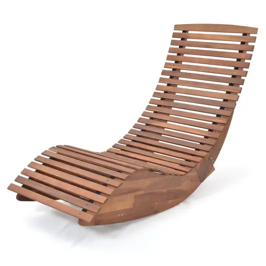 Outdoor Acacia Wood Rocking Chair With Widened Slatted Seat And High Back 1