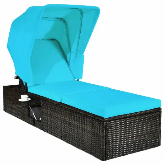 Outdoor Chaise Lounge Chair With Folding Canopy-Turquoise 1