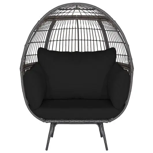 Oversized Indoor Wicker Egg Chair With Sturdy Metal Frame For Patio-Black 1