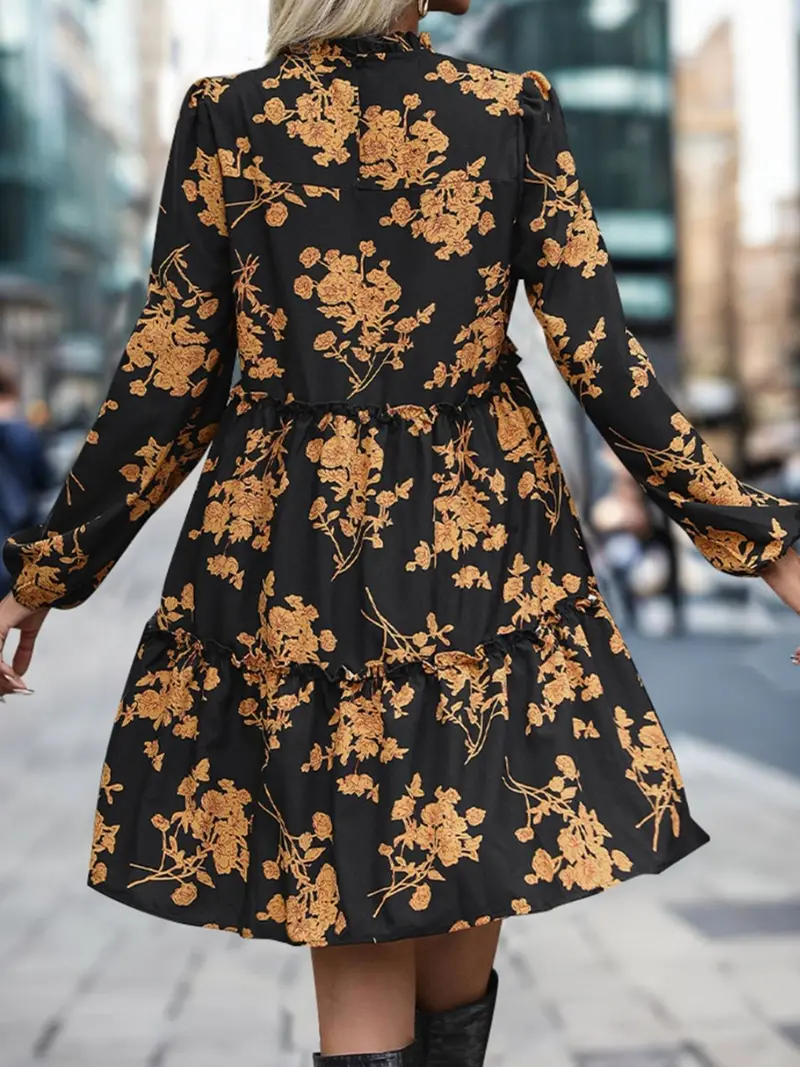 Perfee Frill Printed Long Sleeve Mini Dress 2