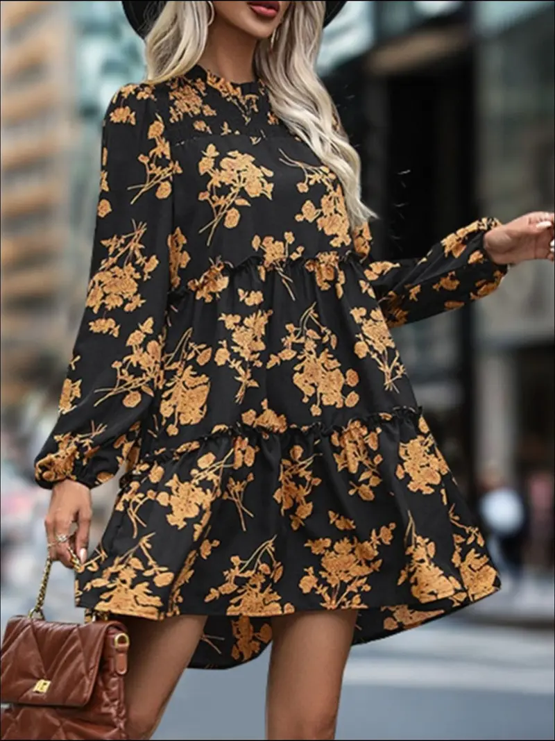 Perfee Frill Printed Long Sleeve Mini Dress 4