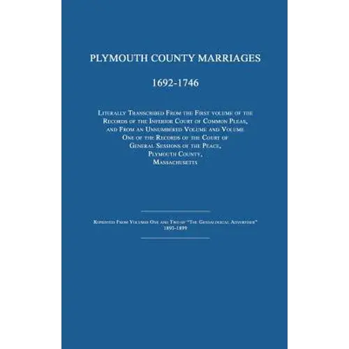 Plymouth County Marriages 1692-1746 - Paperback 1