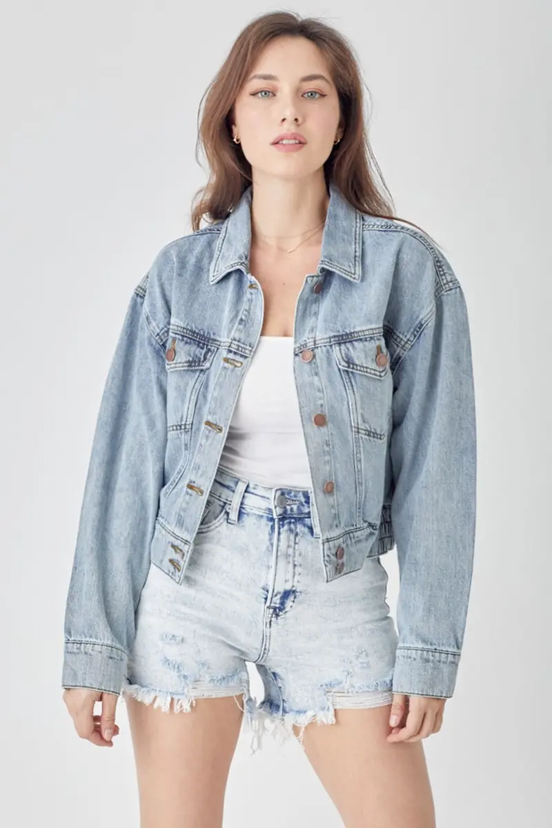 Risen Full Size Button Down Cropped Denim Jacket 1