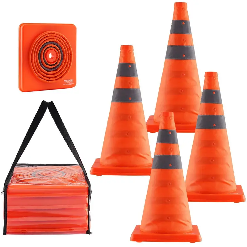 Safety Cones, 4 Pack 18 Inch Collapsible Traffic Cones, Construction Cones With Reflective Collars, Wide Base And A Storage Bag, For Traffic Control, Driving Training, Parking Lots 1