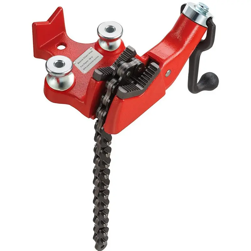 Screw Bench Chain Vise 1/8 To 5-Inch Pipe Capacity, Heavy Duty Bench Chain Pipe Vise With Crank Handle, Neoprene-Coated Jaw, Cast Iron Material Ideal For A Variety Of Pipes 1