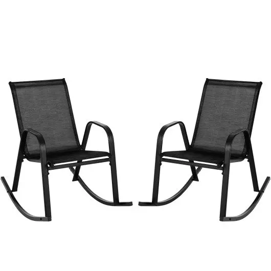 Set Of 2 Metal Patio Rocking Chair With Breathable Seat Fabric-Black 1