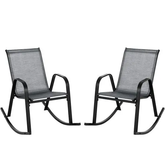 Set Of 2 Metal Patio Rocking Chair With Breathable Seat Fabric-Gray 1
