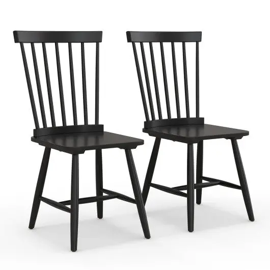 Set Of 2 Windsor Dining Chairs With High Spindle Back-Black 1