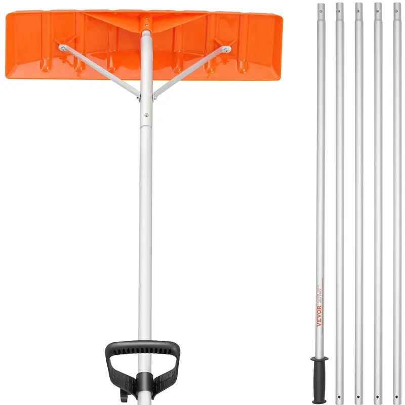 Snow Roof Rake, 25" Plastic Blade Snow Removal Tool, 21Ft Reach Aluminium Handle, Superior Roof Shovel With Anti-Slip Handle Grip, Easy To Setup & Use For House Roof, Car Snow, Wet Leaves 1