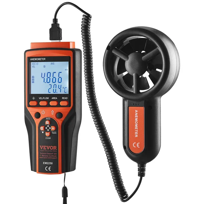 Split Handheld Anemometer, 14°F -140°F , Digital Wind Speed Cfm Meter Gauge With Led Backlight Screen, Measures Wind Velocity Wind Temperature Air Flow Wind Chill, For Sailing Surfing Flying Hvac 1