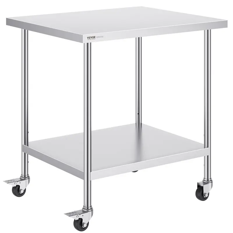 Stainless Steel Work Table 30 X 18 X 38 Inch, With 4 Wheels, 3 Adjustable Height Levels, Heavy Duty Food Prep Worktable For Commercial Kitchen Restaurant, Silver 1