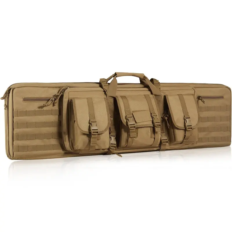 Tactical Range Bag, 42 Inch Tactical Double Firearm Bag, Soft Outdoor Tactical Case With Lockable Zipper, Portable Handle & Shoulder Strap, 3 Large Storage Pockets Tactical Range Case, Brown 1