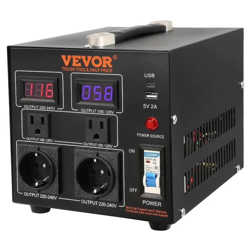 Voltage Converter Transformer, 2000W, Heavy Duty Step Up/Down Transformer, Convert From 110 Volt To 220 Volt And From 220 Volt To 110 Volt, With Us Outlet Eu Outlet 5V Usb Port, Ce Certified 1