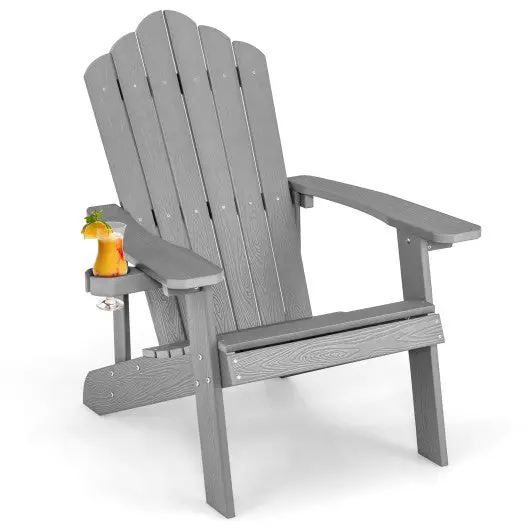 Weather Resistant Hips Outdoor Adirondack Chair With Cup Holder-Gray 1