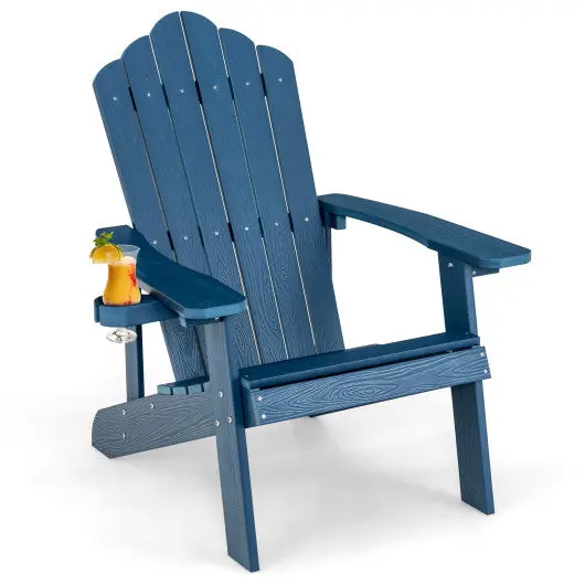 Weather Resistant Hips Outdoor Adirondack Chair With Cup Holder-Navy 1