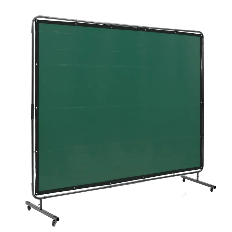 Welding Screen With Frame, 6' X 8' Welding Curtain Screen, Flame-Resistant Vinyl Welding Protection Screen On 4 Swivel Wheels (2 Lockable), Moveable & Professional For Workshop/Industrial, Green 1