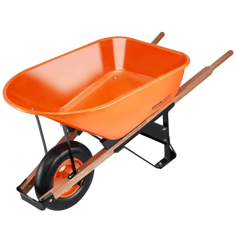 Wheelbarrow Cart, 6 Cu. Ft. Load & 330 Lbs Capacity, One Wheel Garden Dump Cart Wheel Barrow With Metal Handle & 16" Wide Track Wheels, Easy Loading Utility Yard Cart & Wagons For Lawn Farm 1