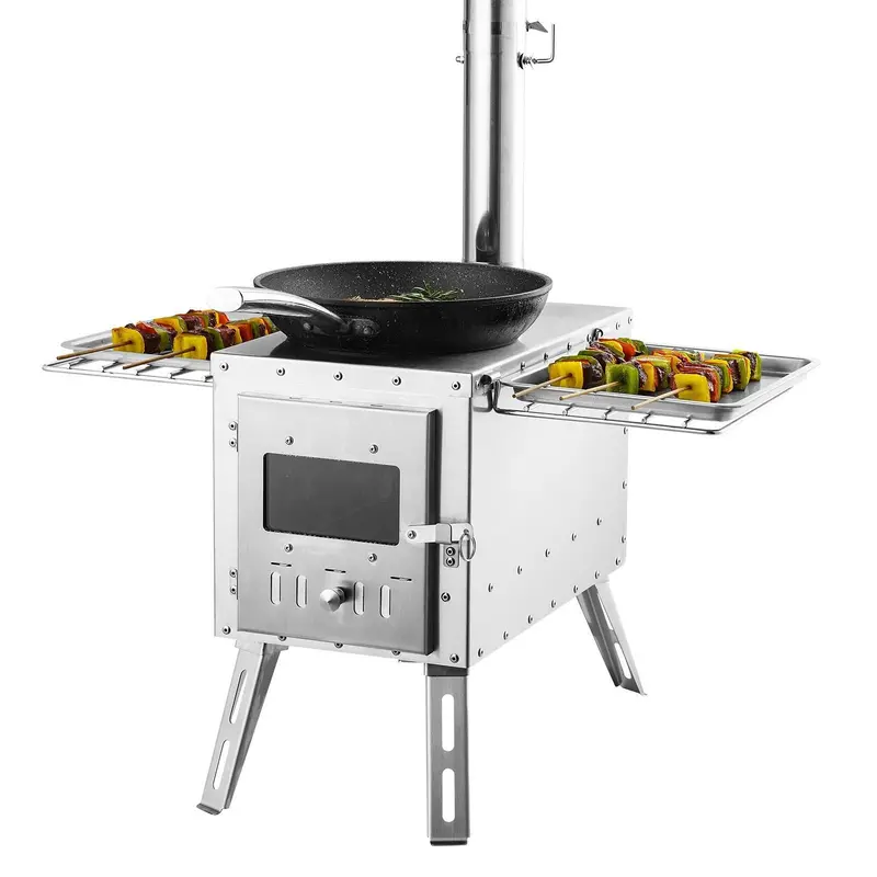 Wood Stove, 86 Inch, Stainless Steel Camping Tent Stove, Portable Wood Burning Stove With Chimney Pipes & Gloves, 3000In³firebox Hot Tent Stove For Outdoor Cooking And Heating With 8 Pipes 1