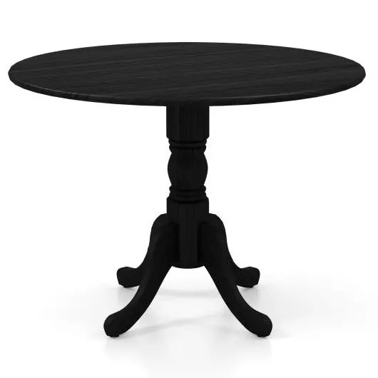 Wooden Dining Table With Round Tabletop And Curved Trestle Legs-Black 1