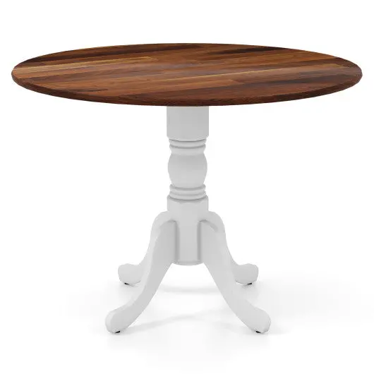 Wooden Dining Table With Round Tabletop And Curved Trestle Legs-Walnut & White 1