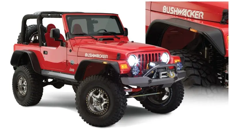 Bushwacker Flat-Style Flare Kit For 1997–2006 Jeep Wrangler – 4-Piece, Matte Black 1