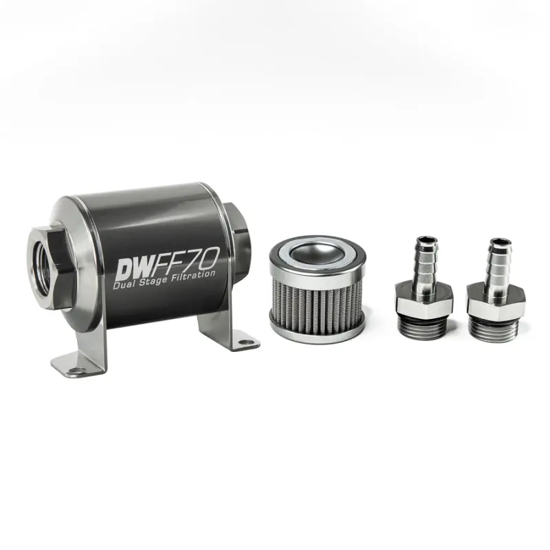Deatschwerks Stainless Steel Inline Fuel Filter Housing Kit – 3/8In Inlet/Outlet, 100-Micron, 70Mm Body 1