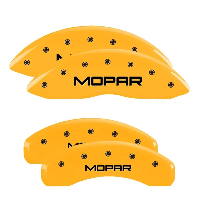 Mgp 4 Caliper Covers Engraved Front & Rear 11-18 Jeep Grand Cherokee Yellow Finish Black Mopar Logo 1