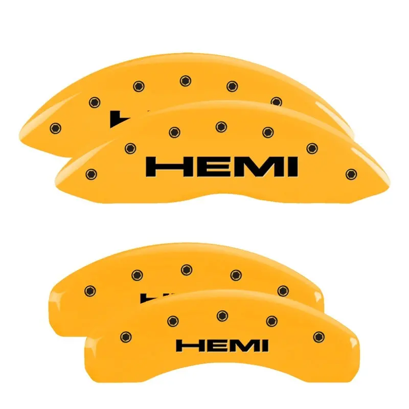 Mgp 4-Piston Caliper Covers For Jeep Grand Cherokee (2011–2018) – Engraved Front & Rear, Yellow Finish With Black Hemi Logo 1
