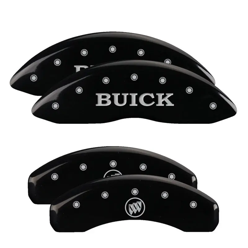 Mgp Engraved 4-Piston Caliper Covers – Front & Rear Buick Logo, Black Base With Silver Chrome Accents 1
