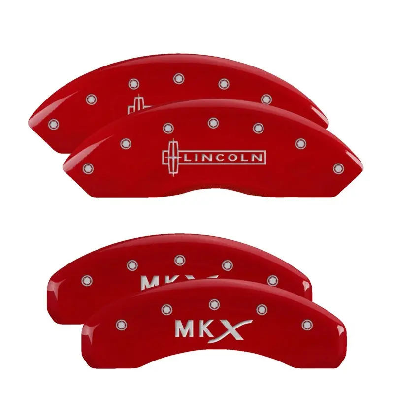 Mgp Engraved 4-Piston Caliper Covers – Front & Rear, Red Finish With Silver Chrome Accents For Lincoln Mkx 1