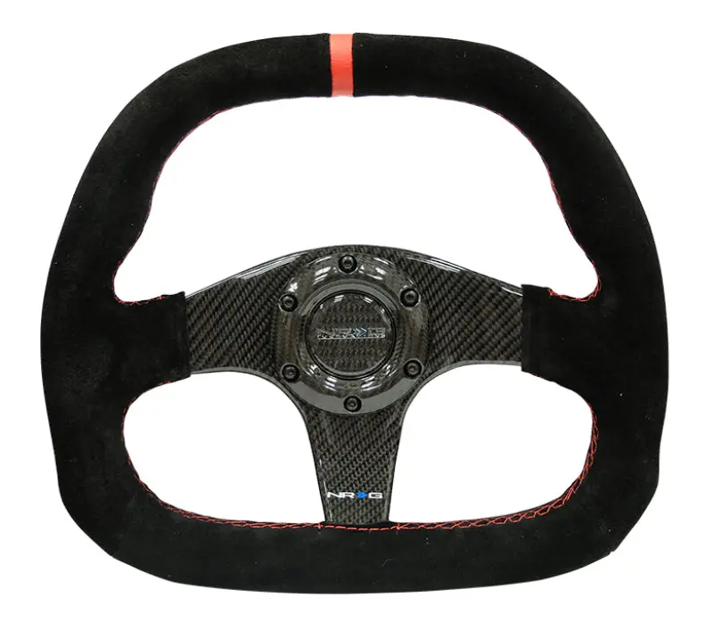 Nrg 320Mm Flat-Bottom Carbon Fiber Steering Wheel – Black Suede, Red Stitching & Center Mark 1
