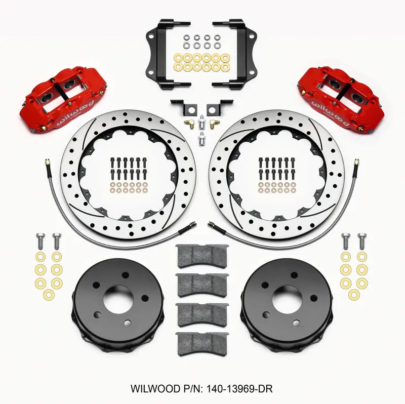 Wilwood Narrow Superlite 4R Rear Brake Kit – 12.88" Drilled Rotors, Red Calipers, Lines Included (2007+ Jeep Jk) 1