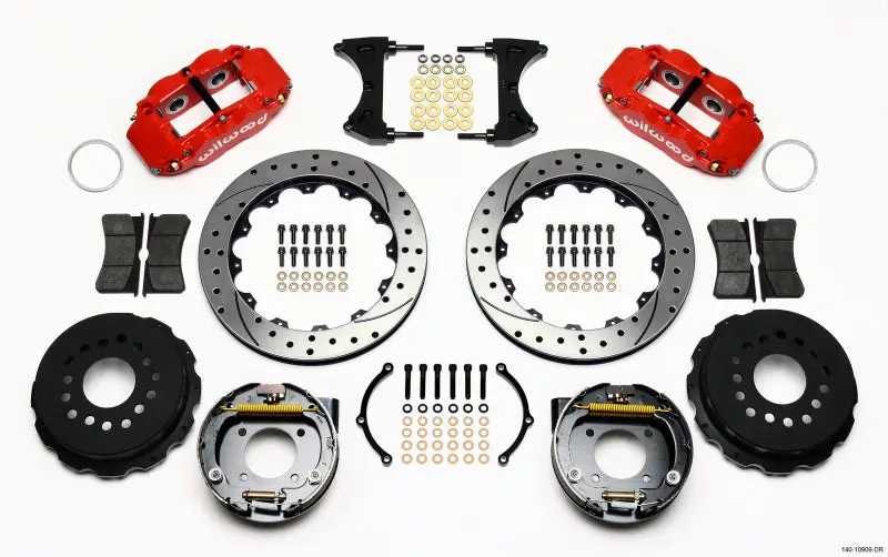 Wilwood Narrow Superlite 4R Rear P-Brk Kit 12.88In Drilled Red Chevy 12 Bolt-Spec 3.15In Brng Front 1